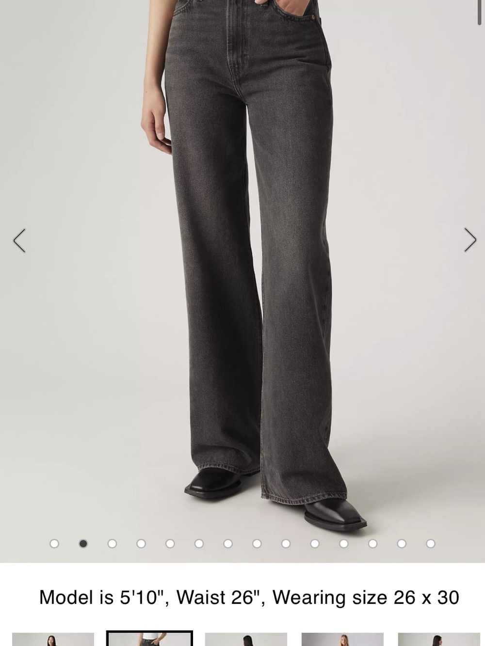 Levi's Black Wash Ribcage High Rise Wide-Leg Jeans - Picture 2 of 7